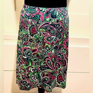 Talbots Vibrant Paisley A-Line Skirt in Pink, Green